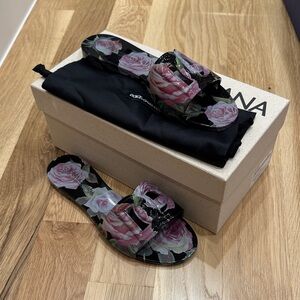 Dolce & Gabbana Black and Pink Floral Sandals